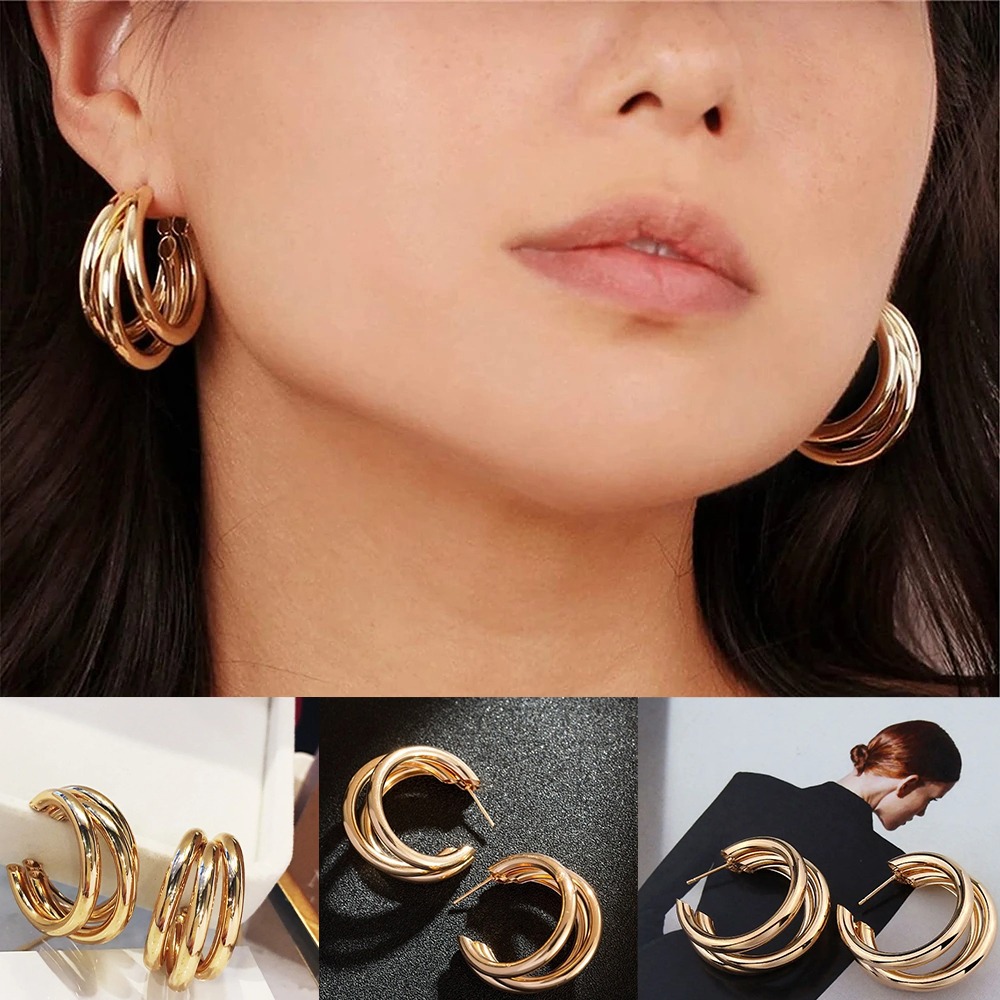 Punk Oval Hoop Earrings Metallic Geometric Ear Buckle Minimalist Style U-shaped Daily Life Earring Accessories For Women Round Piercing Jewelry Gift